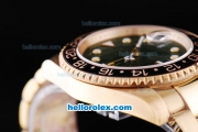 Rolex GMT-Master II Oyster Perpetual Automatic Full Gold with Black Bezel,Green Dial and White Round Bearl Marking-Small Calendar