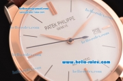 Patek Philippe Calatrava Swiss ETA 2824 Automatic Rose Gold Case with Brown Leather Strap White Dial Stick Markers