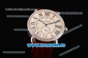 Cartier Rotonde De Asia Manual Winding Steel Case with White Dial Diamonds Bezel and Black Roman Numeral Markers