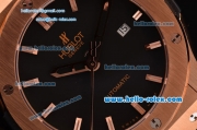 Hublot Classic Fusion Swiss ETA 2834 Automatic Rose Gold Case with Black Dial Stick Markers and Black Rubber Strap