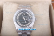 Rolex Day-Date Oyster Perpetual Automatic Diamond Bezel with Black and Plated Diamond Dial-Small Calendar