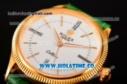 Rolex Cellini Time Asia 2813 Automatic Yellow Gold Case White Dial Green Leather Strap and Stick/Roman Numeral Markers