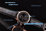 Patek Philippe Grand Complication Chronograph Miyota OS20 Quartz Rose Gold Case with Black Dial and Stick Markers