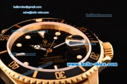 Rolex Submariner Asia 2813 Automatic Yellow Gold Case/Strap with Black Dial and White LumiNova Markers - ETA Coating