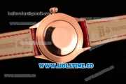 Rolex Cellini Time Asia 2813 Automatic Rose Gold Case with White Dial Red Leather Strap and Stick/Roman Numeral Markers