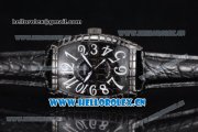 Franck Muller Black Croco Asia Automatic PVD Case with Black Dial and Arabic Numeral Markers Black Leather Strap