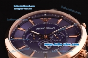 Emporio Armani Chrono Miyota OS20 Quartz Rose Gold Case with Rose Gold Strap Blue Dial