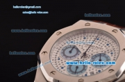 Audemars Piguet Royal Oak Chrono Japanese Miyota OS20 Quartz Stainless Steel Case with Brown Leather Strap and White Dial