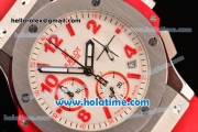 Hublot Big Bang Chronograph Miyota Quartz Movement Stainless Steel Case with White Dial and Red Rubber Strap-Lady Size