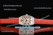 Franck Muller Art Deco Miyota Quartz Steel Case with Diamond Bezel Red Leather Bracelet and Black Markers