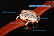 Patek Philippe Chronograph Swiss Valjoux 7750 Manual Winding Movement Rose Gold Case with White Dial and Brown Leather Strap