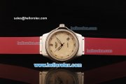 Hublot Swiss Quartz Movement Steel Case with Beige Dial and Diamond Bezel-Red Rubber Strap