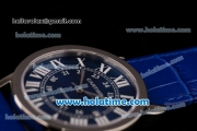 Cartier Ronde Solo Swiss ETA 2836 Automatic Steel Case with White Roman Numeral Markers Blue Dial and Blue Leather Strap