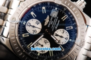 Breitling Chronomat Evolution Original Binding Swiss ETA 7750 Chronograph Movement Black Dial with White Subdials and Stick Hour Marker-SS Strap