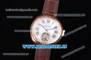 Cartier Cle de Cartier Tourbillon Asia Automatic Rose Gold Case with White Dial Roman Numeral Markers and Brown Leather Strap