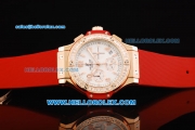 Hublot Big Bang Chronograph Swiss Quartz Movement Rose Gold Case with Diamond Bezel and Red Rubber Strap-Lady Model