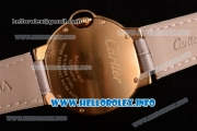 Cartier Ballon Bleu De Medium Asia 4813 Automatic Yellow Gold Case with Sliver Dial Diamonds Bezel and Grey Leather strap