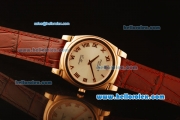 Rolex Cellini Swiss Quartz Rose Gold Case with Silver Dial and Brown Leather Strap-Roman Markers