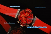Hublot Big Bang Chronograph Swiss Valjoux 7750 Automatic Movement PVD Case with Red Diamond Bezel and Red Rubber Strap