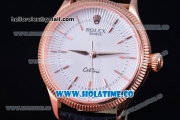 Rolex Cellini Time Asia 2813 Automatic Rose Gold Case with White Dial Blue Leather Strap and Stick Markers