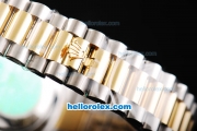 Rolex Day-Date II Oyster Perpetual Automatic Movement Two Tone with Gold Bezel and Flower Pattern Silver Dial