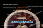 Cartier Rotonde De Miyota Quartz Two Tone Case/Bracelet with Brown Dial and Diamonds Bezel