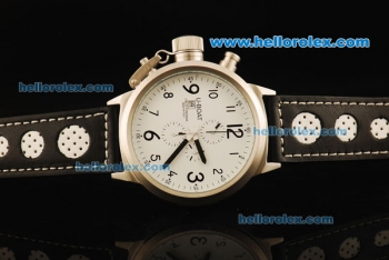 U-Boat Italo Fontana Chronograph Miyota Quartz Movement Steel Case with White Dial and Black Markers-Black Leather Strap