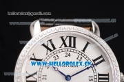 Cartier Rotonde De Tourbillon Asia 6497 Manual Winding Steel Case with White Dial and Diamonds Bezel Black Leather Strap