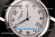 Patek Philippe Swiss ETA 2836 Automatic Movement Steel Case with White Dial and Black Leather Strap-ETA Coating Case