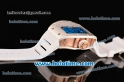 Richard Mille RM 52-01 Miyota 6T51 Automatic Rose Gold Case with Blue Skull Dial and White Rubber Bracelet