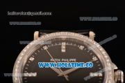 Patek Philippe Calatrava Miyota Quartz Steel Case with Diamonds Bezel and Black Dial - Diamonds Markers