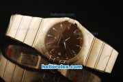 Omega Constellation Co-Axial Swiss ETA 2824 Automatic Full Steel with Brown Dial and Silver Stick Markers