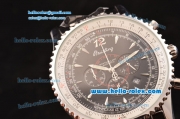 Breitling Montbrillant Swiss Valjoux 7750 Automatic Movement Full Steel with Silver Stick Markers and Black Dial