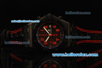 Audemars Piguet Royal Oak Offshore Chronograph Swiss Valjoux 7750 Automatic Movement PVD Case with Red Markers and Black Leather Strap-Run 9@sec
