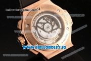 Hublot Aero Bang Chrono Swiss Valjoux 7750 Automatic Rose Gold/PVD Case Black Dial With Stick Markers Black Rubberr Strap