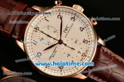 IWC Portuguese Chrono Miyota OS20 Quartz Rose Gold Case with Brown Leather Strap and White Dial