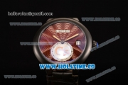 Cartier Rotonde De Miyota Quartz PVD Case with Red Dial and Black Leather Strap