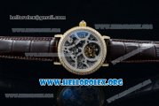 Piaget Altiplano Skeleton Swiss Tourbillon Automatic Yellow Gold Case with Skeleton Dial Diamond Bezel Brown Leather Strap