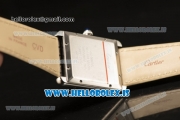 Cartier Ronde TANK SOLO Steel Square Case Equipment Ronda 763 1:1 Clone White Dial With Brown Leather