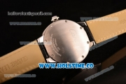 Cartier Rotonde De Swiss Quartz Steel Case with Black Leather Strap with White Guilloche Dial