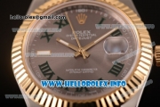 Rolex Datejust II Swiss ETA 2836 Automatic Two Tone Case/Bracelet with Grey Dial and Green Roman Numeral Markers (BP)