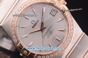 Omega Constellation Co-Axial Swiss ETA 2824 Automatic Steel Case with Rose Gold/Diamond Bezel and Silver Dial-Rose Gold Stick Markers