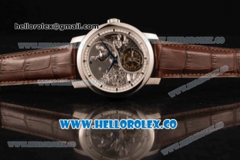 Vacheron Constantin Traditionelle Minute Repeater Tourbillon Swiss Tourbillon Manual Winding Steel Case Steel Bezel with Gray Dial and Brown Leather Strap