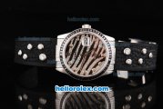 Rolex Datejust Swiss ETA 2836 Automatic Movement SS Case with Black&Diamond Dial-Diamond Marker and Black Rubber Bezel-Black Rubber Strap