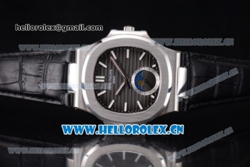 Patek Philippe Nautilus Miyota 9015 Automatic Steel Case with Black Dial Black Leather Strap and Stick Markers