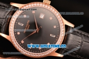 Patek Philippe Calatrava Swiss ETA 2824 Automatic Rose Gold Case with Diamonds Bezel Black Dial and Diamonds Markers