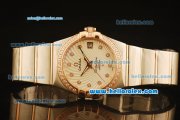 Omega Constellation Swiss ETA 2824 Automatic Steel Case with Rose Gold Bezel and Diamond Markers/Bezel-(35mm)