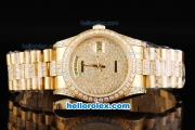 Rolex Day Date Oyster Perpetual Swiss ETA 2836 Automatic Movement Full Gold Case with Diamond Bezel and Diamond Dial