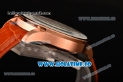IWC Portuguese Chrono Miyota Quartz Rose Gold Case with Orange Leather Strap White Dial and Arabic Numeral Markers