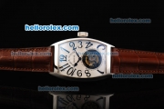 Franck Muller Swiss Tourbillon Manual Winding Movement White Dial with Black Arab Numerals and Brown Leather Strap